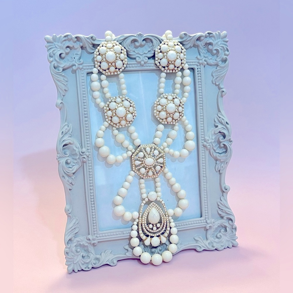 Saks Fifth Avenue Elegant Cream Beaded Chunky Statement Necklace